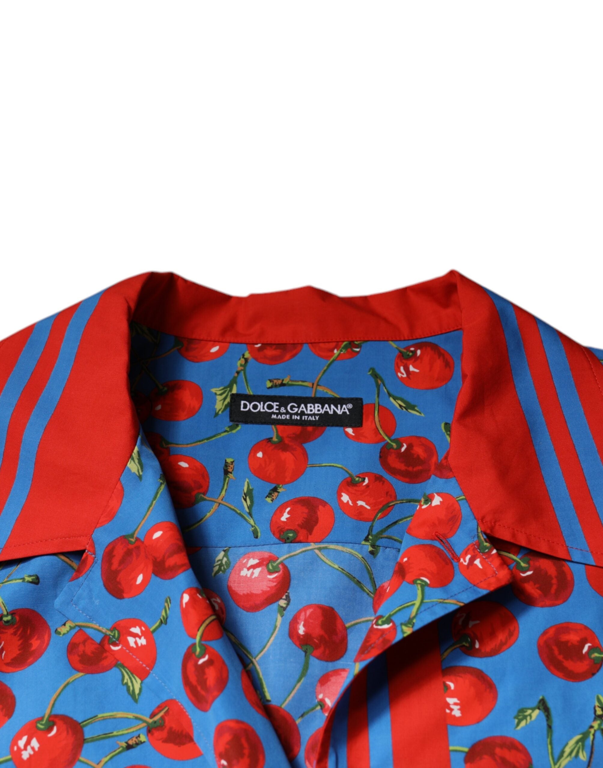 Dolce & Gabbana Blue Cherry Cotton Button-Down Casual Shirt